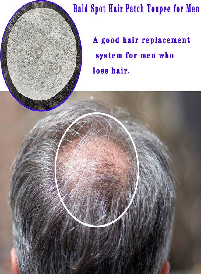 Voloria Bald Spot Hair Patch Toupee for Men 3.15x3.15inches Full PU Skin Base Cover-up Human Hair Topper Replacement Systems Hairpiece (1B Black Mixed 20% Grey Color) - Image 4